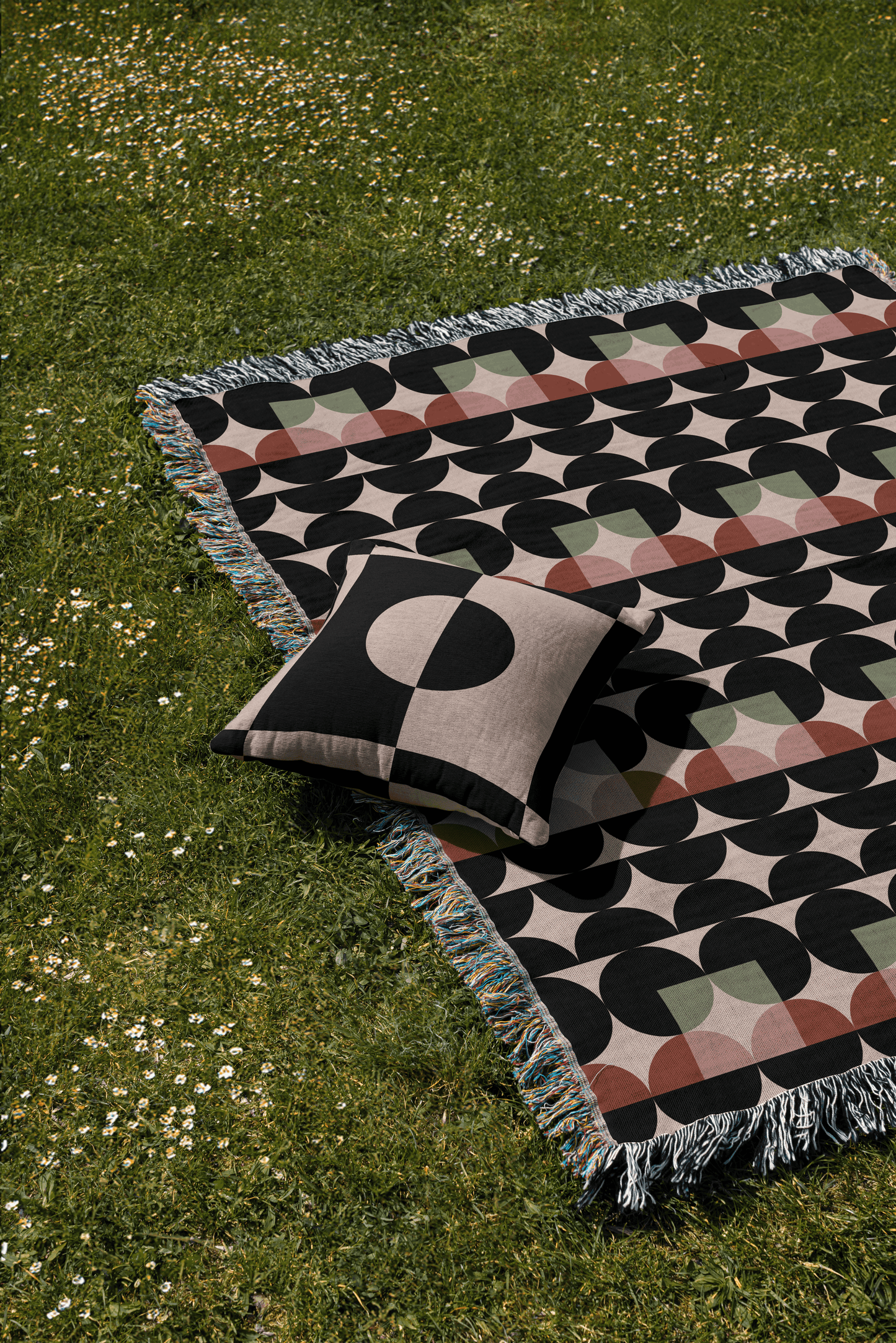 Modern Circles and Squares Geometric Cotton Blanket