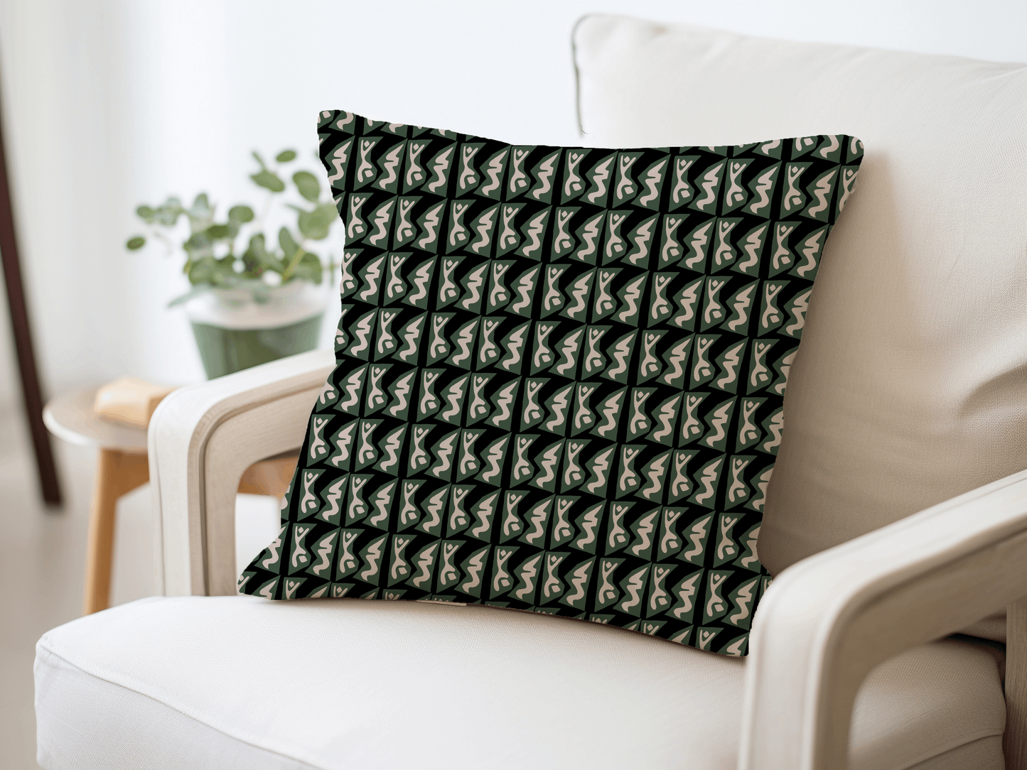 Green and Beige Abstract Modern Woven Pillow
