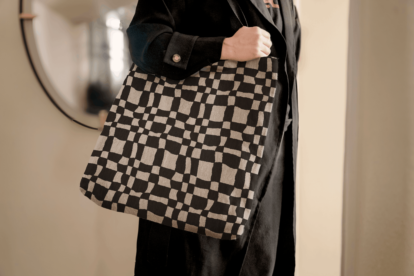 Optical Checkered Tote Bag