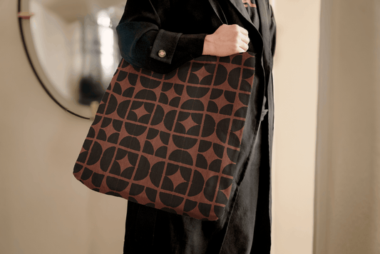 Burgundy and Black Bauhaus Woven Tote Bag
