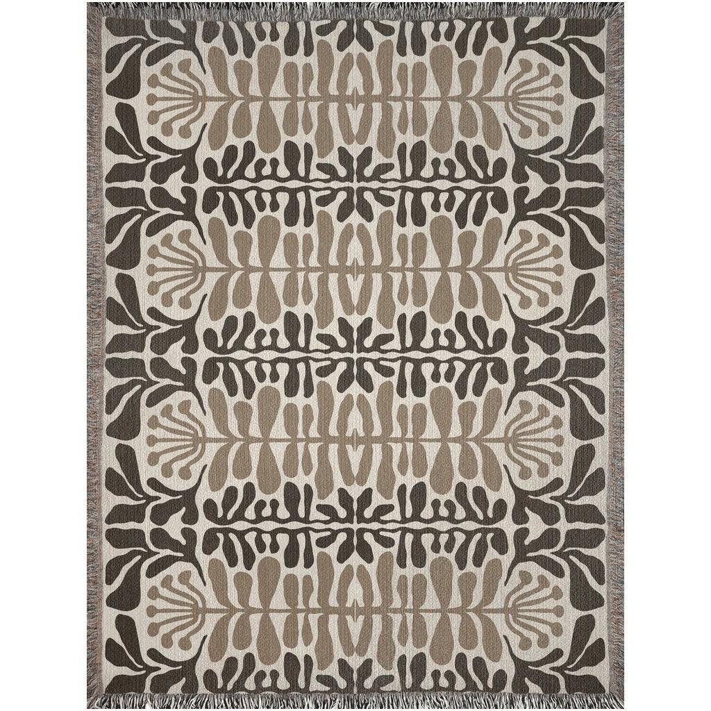 Black And Beige Floral Ink Blot Matisse Woven Blankets
