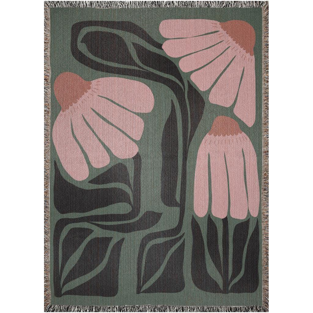 Green And Pink Matisse Flowers Woven Cotton Throw Blankets