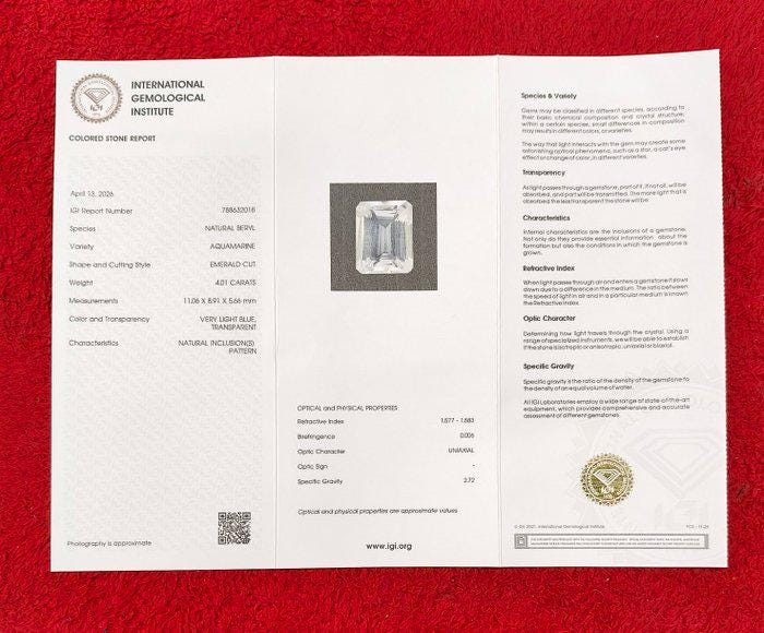 Natural Aquamarine Emerald Cut Gemstone | Certified Pale Blue Beryl (4.01 Ct)