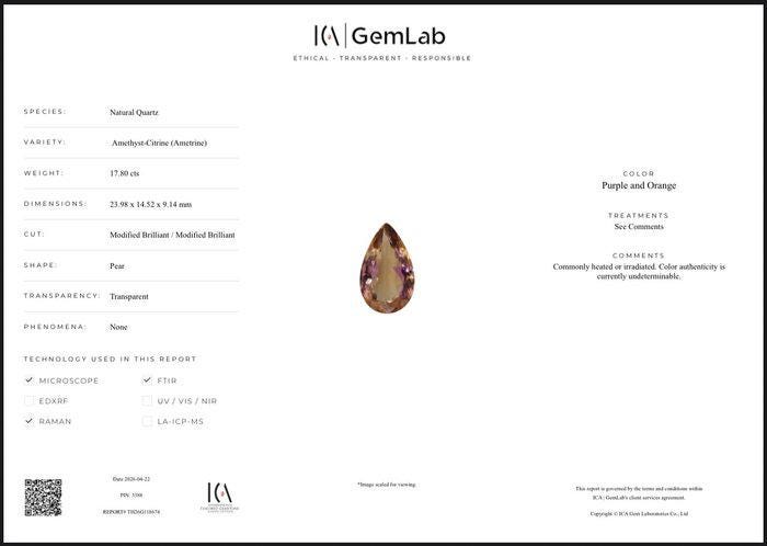 Large Pear Cut Ametrine Gemstone | Natural Amethyst Citrine Quartz (17.80 Ct)