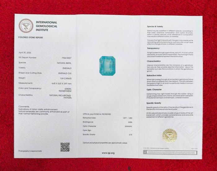 IGI Certified Natural Emerald Gemstone | 1.04 Ct Emerald Cut Green Beryl May Birthstone