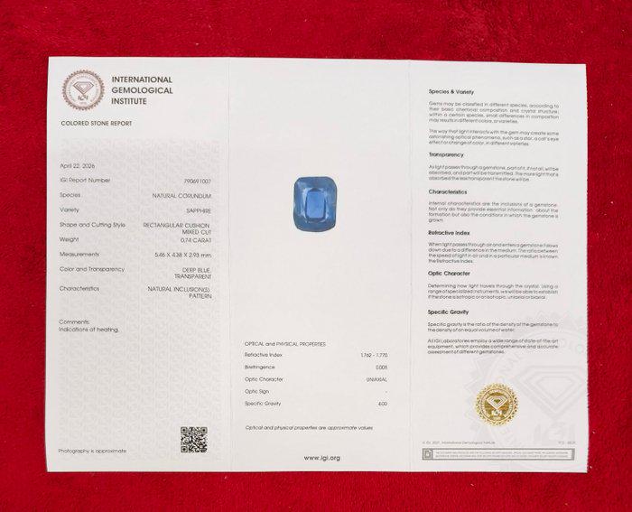 0.74 Ct Natural Unheated Deep Blue Sapphire | IGI Certified Loose Sapphire | Rectangular Cushion Cut