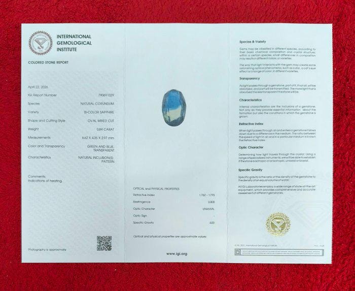 IGI Certified Bi-Color Sapphire 0.84 Ct | Natural Green & Blue Sapphire | Oval Cut Loose Gemstone | Heated Parti Sapphire