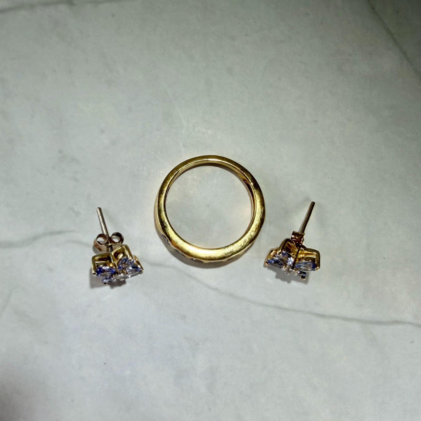 Tanzanite Ring & Earrings Set | 925 Sterling Silver Gold-Plated Jewelry | 1.70 CTW Natural Tanzanite