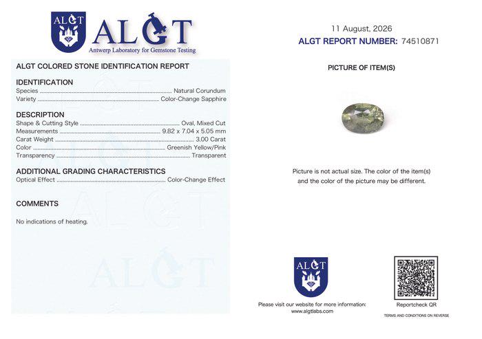 3.00 Ct Natural Color Change Sapphire, Unheated Green Pink Sapphire, Certified Oval Sapphire, Loose Gemstone