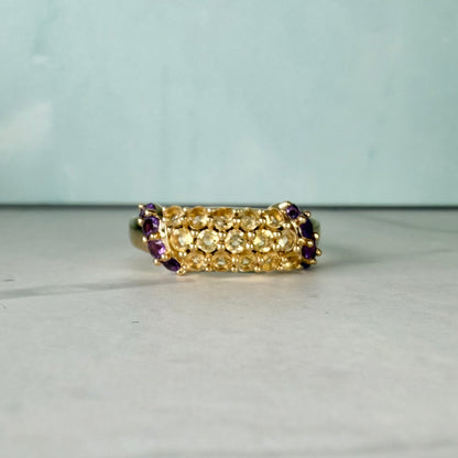 Natural Citrine & Amethyst Statement Ring in Gold Plated Sterling Silver | HRD Antwerp Gemstone Ring