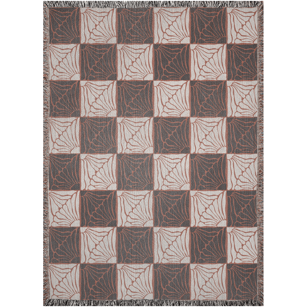 Rust and Beige Matisse Floral Checker Woven Cotton Throw Blankets - Taylor Bassam