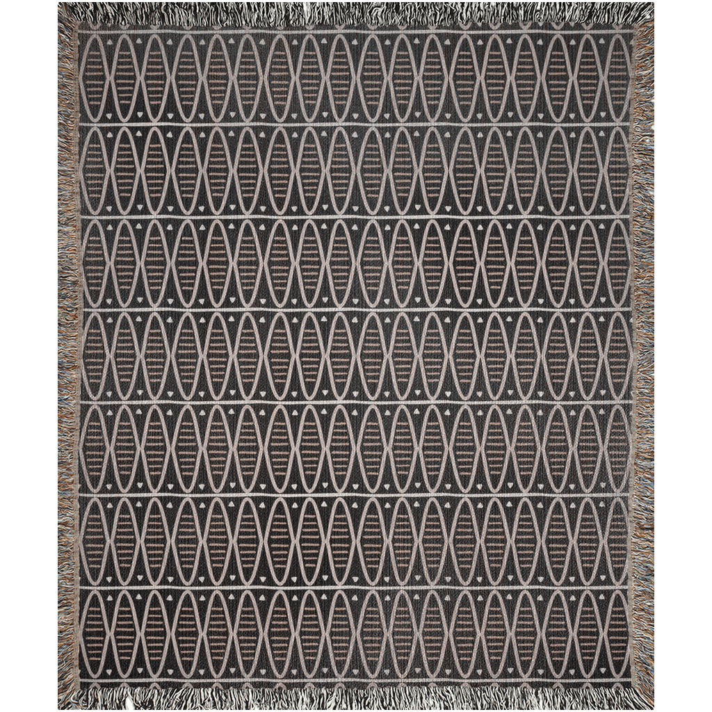 Modern Earth Tone Woven Cotton Blanket in Black and Warm Beige