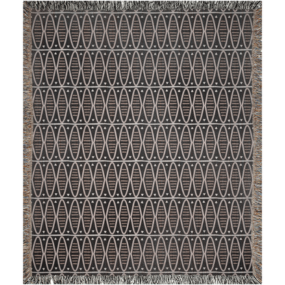Modern Earth Tone Woven Cotton Blanket in Black and Warm Beige