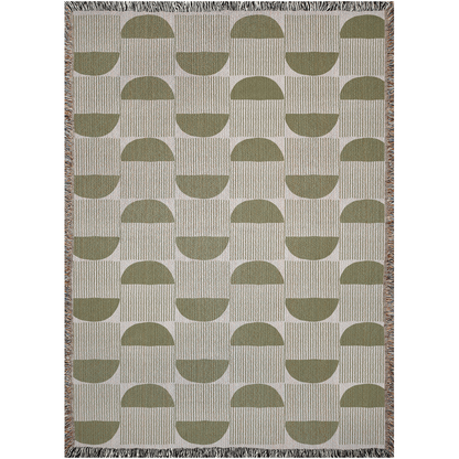 Modern Minimalist Woven Throw Blanket with Olive Half-Moon Pattern