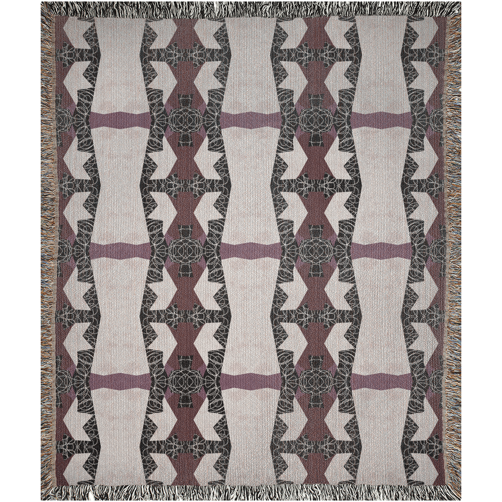 Crimson Nexus Geometric Tapestry in Black, Beige, and Mauve