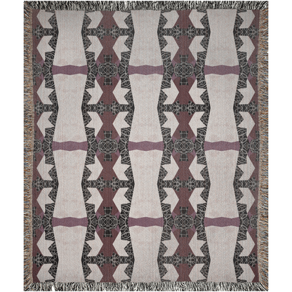 Crimson Nexus Geometric Tapestry in Black, Beige, and Mauve