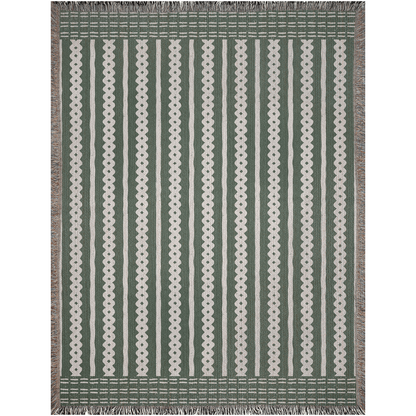 Striped Woven Cotton Blanket in Green and Beige