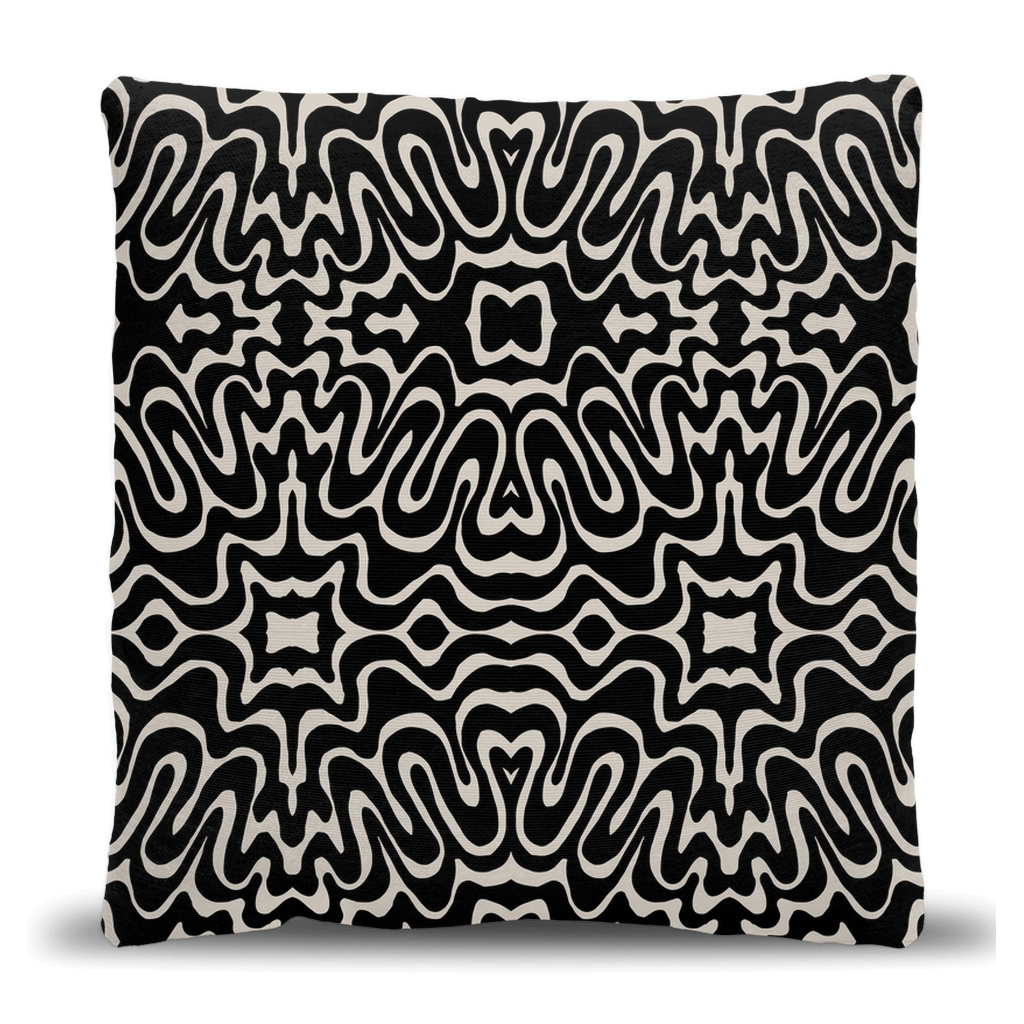 Abstract Black and Beige Psychedelic Pattern Woven Pillow
