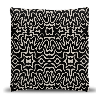 Abstract Black and Beige Psychedelic Pattern Woven Pillow