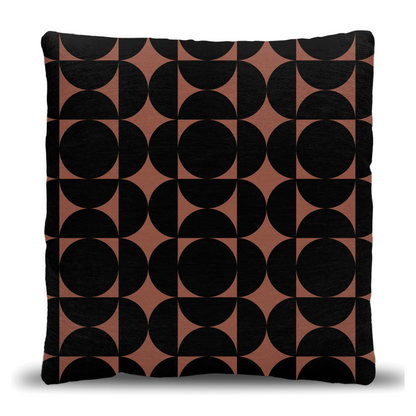 Black and Burnt Orange Retro Geometric Throw Pillow