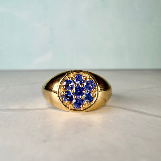 Natural Tanzanite Cluster Signet Ring | Gold Plated Sterling Silver Statement Cocktail Ring