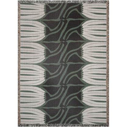 Green Botanical Woven Cotton Blanket