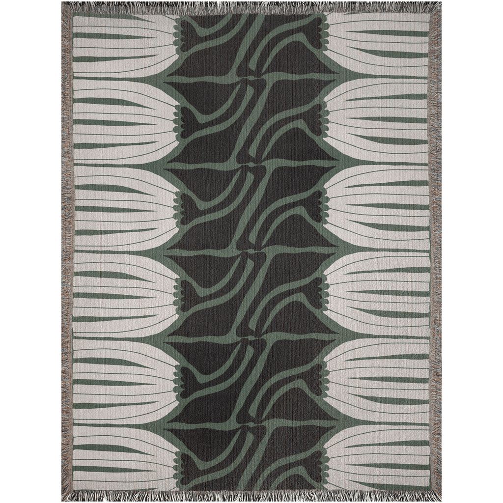 Green Botanical Woven Cotton Blanket