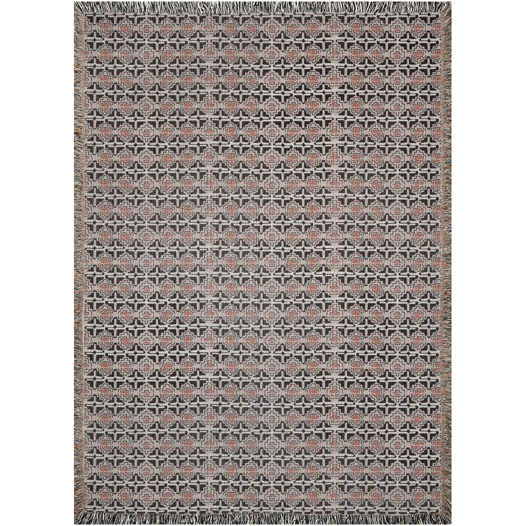 Vintage Terracotta and Black Geometric Woven Throw Blanket