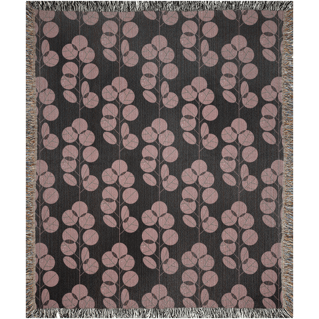 Mauve and Black Autumn Leaves Woven Cotton Throw Blankets - Taylor Bassam