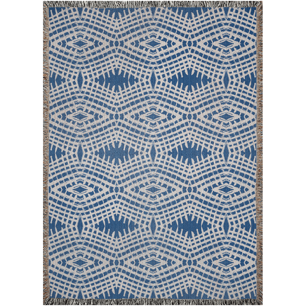 Blue Diamond Lattice Woven Cotton Blanket