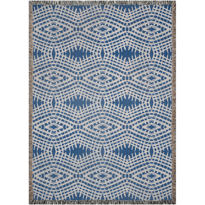 Blue Diamond Lattice Woven Cotton Blanket