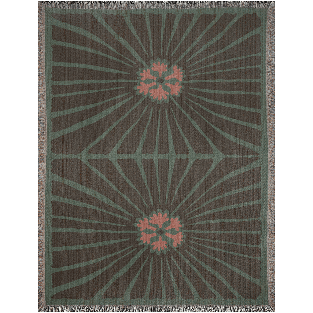 Forest Green Floral Burst Woven Blanket