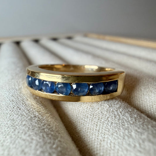 Natural Blue Sapphire Channel Ring | Gold Plated Sterling Silver, 0.91 CTW, September Birthstone