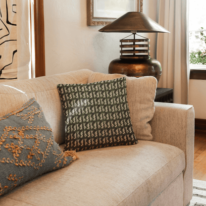 Green and Beige Abstract Modern Woven Pillow