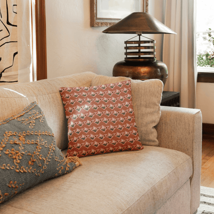 Terracotta, Pink, and Green Geometric Floral Woven Pillow