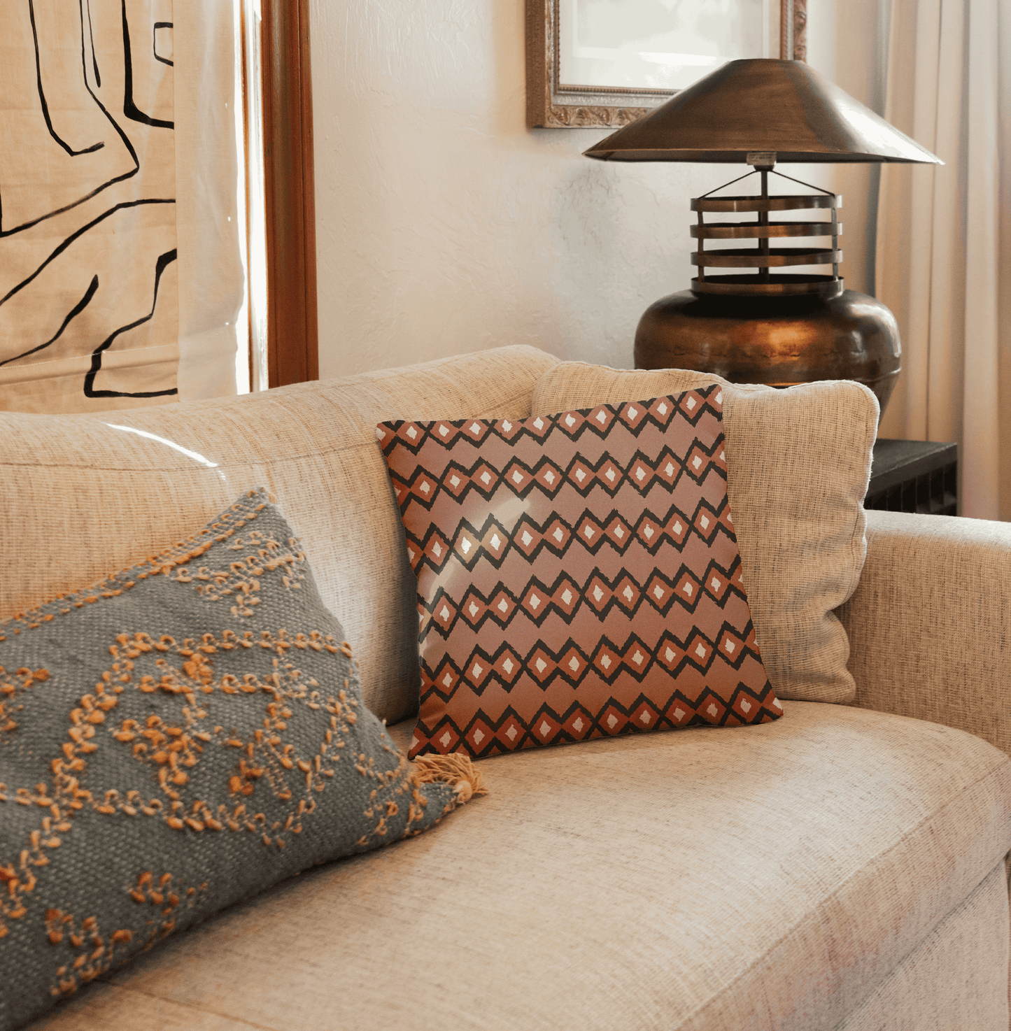 Geometric Diamond Pattern Throw Pillow