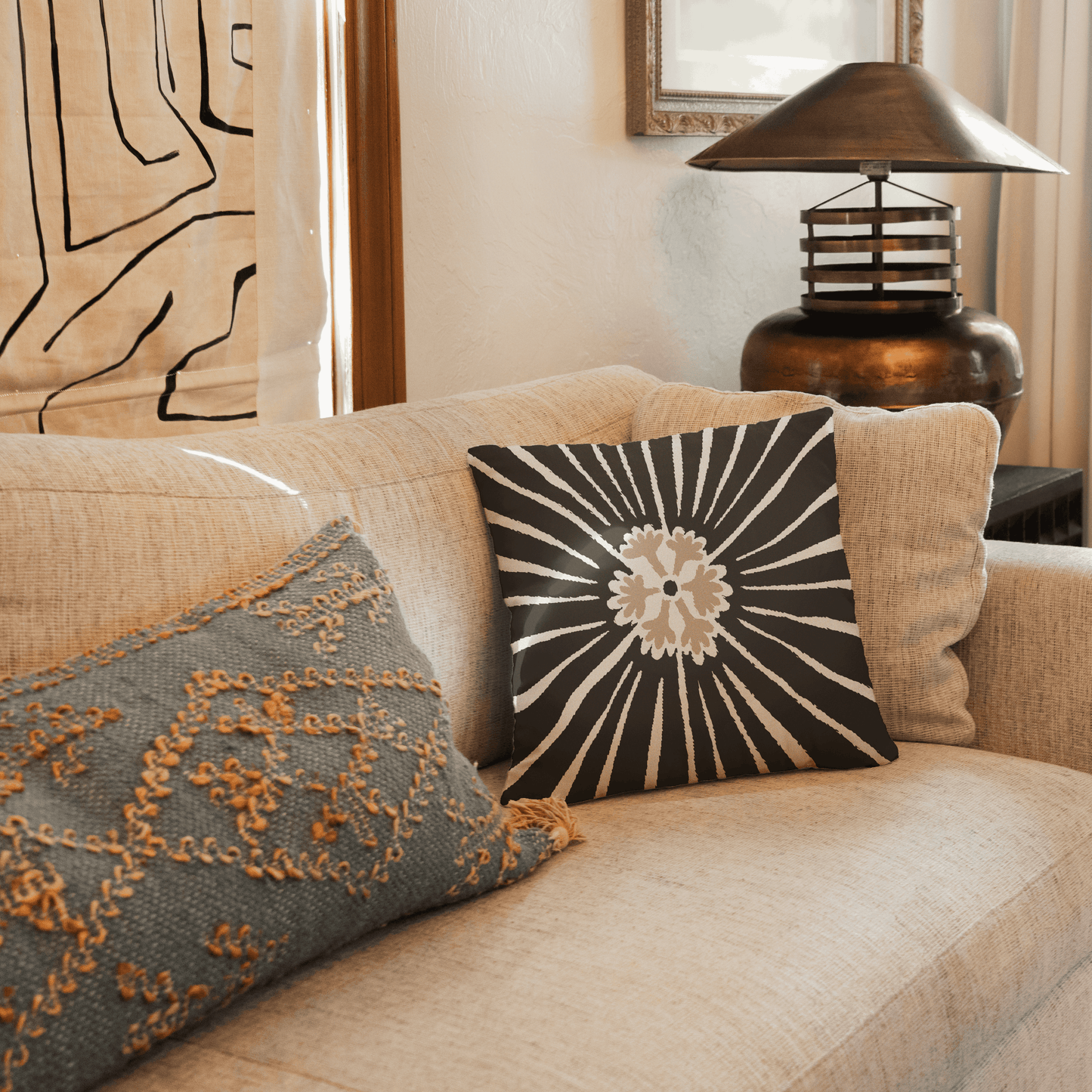 Sunburst Bloom Throw Pillow