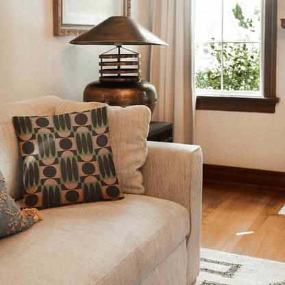 Earthy Geometric Checkered Throw Pillow