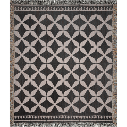 Abstract Star Motif Woven Cotton Blanket in Black and Beige