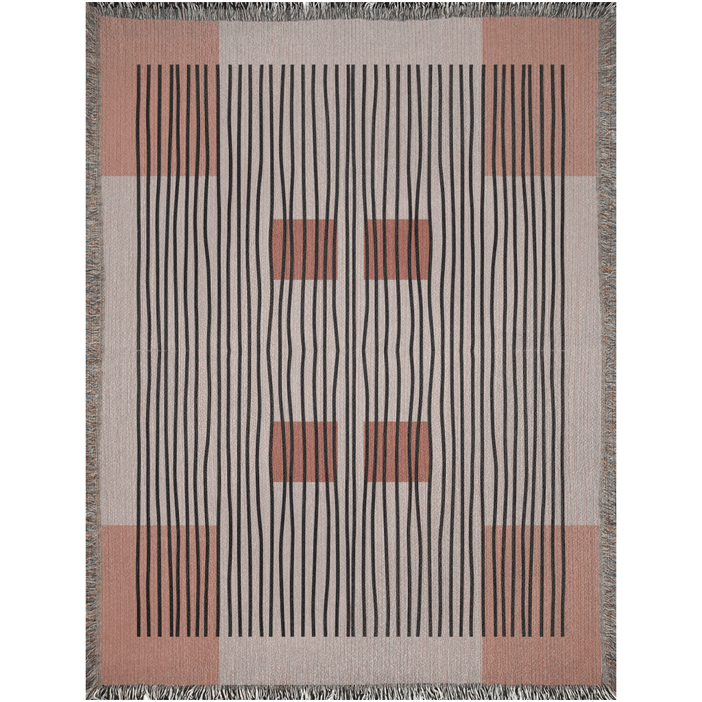 Linear Abstract Woven Cotton Blanket in Terracotta and Black