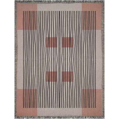 Linear Abstract Woven Cotton Blanket in Terracotta and Black