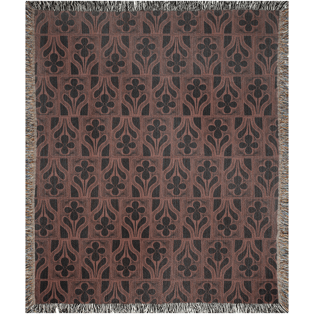 Vintage Floral Motif Woven Throw Blanket