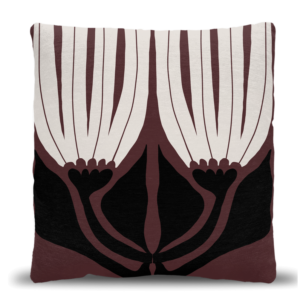 Burgundy, Black, and Cream Abstract Floral Woven Pillow