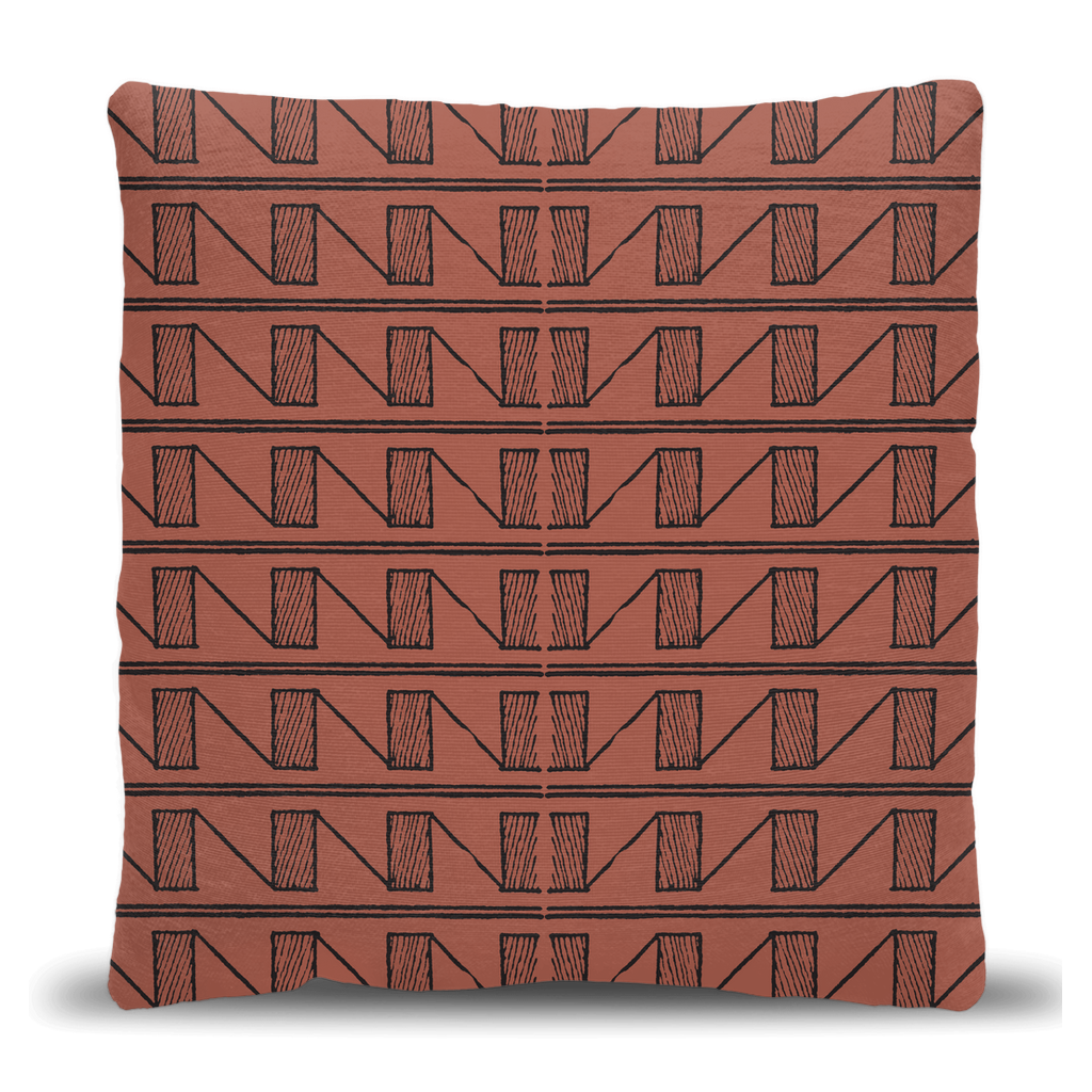 Burnt Orange Geometric Motif Woven Pillow