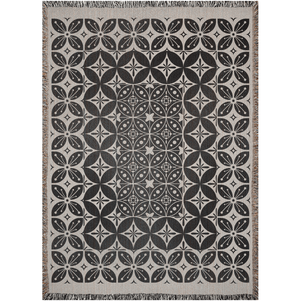 Black and Beige Tile Pattern Woven Cotton Throw Blankets - Taylor Bassam