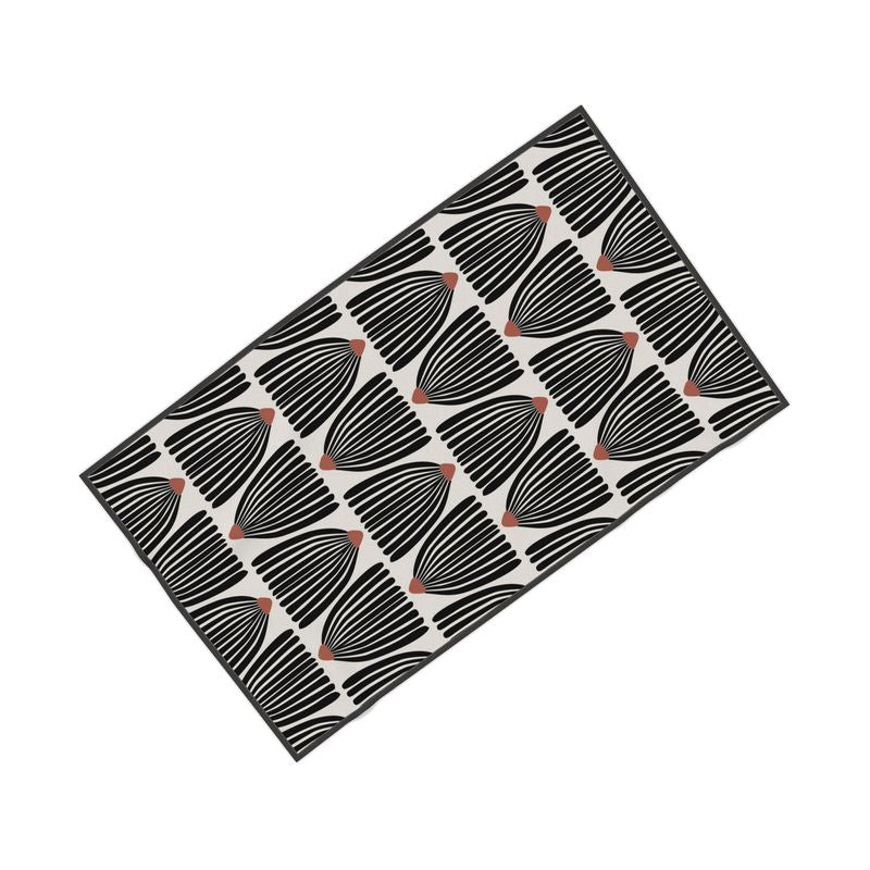 Mid Century Modern Black Flower Pattern Towel