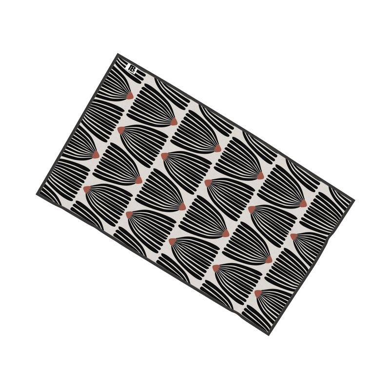 Mid Century Modern Black Flower Pattern Towel