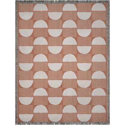 Terracotta Geometric Woven Throw Blanket with Half-Moon Pattern