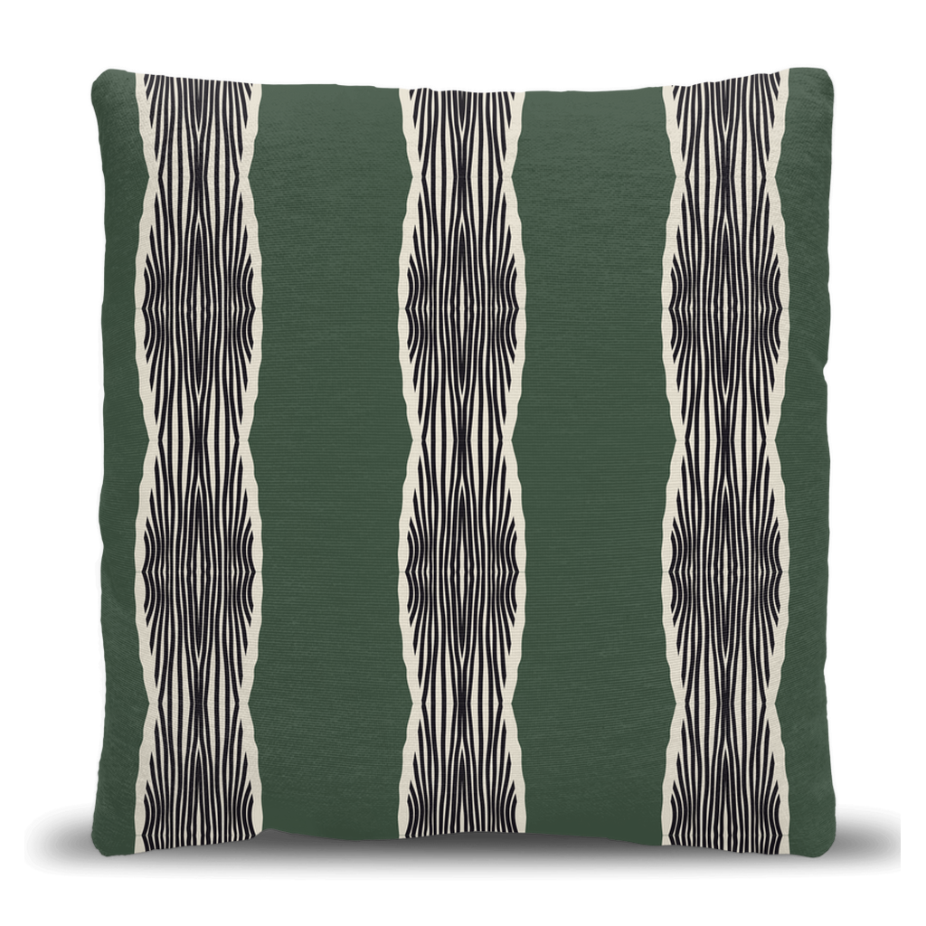 Green and Cream Wavy Stripe Woven Pillow