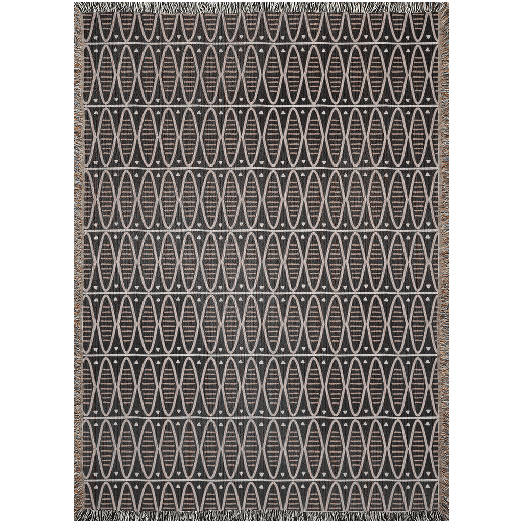 Modern Earth Tone Woven Cotton Blanket in Black and Warm Beige